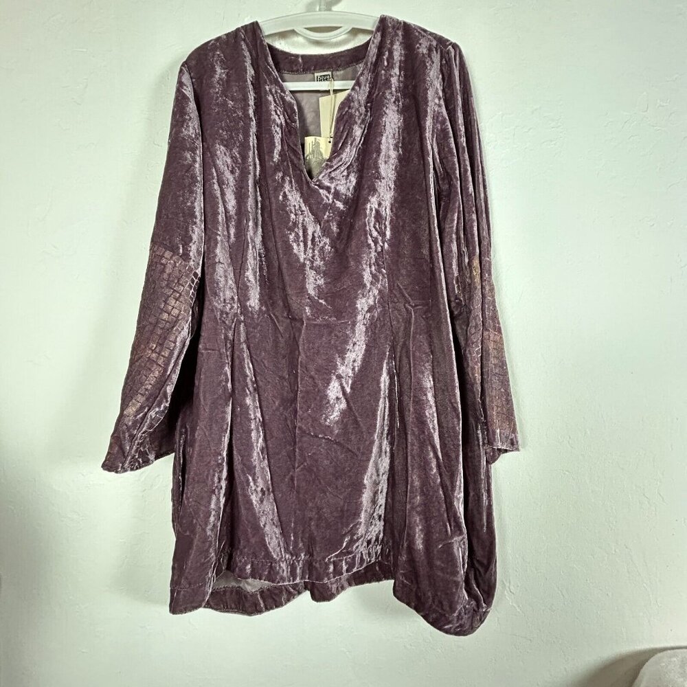 Vintage Blue Fish Velvet Ambrosius Tunic Size 1 Purple Boho Long Sleeve New $258